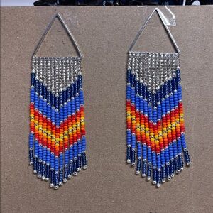 Colorful Beaded Chevron Earrings- Handmade